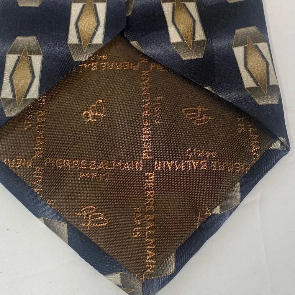 Pierre Balmain 100% Silk Black Cream and Bronze Geometric Design Tie